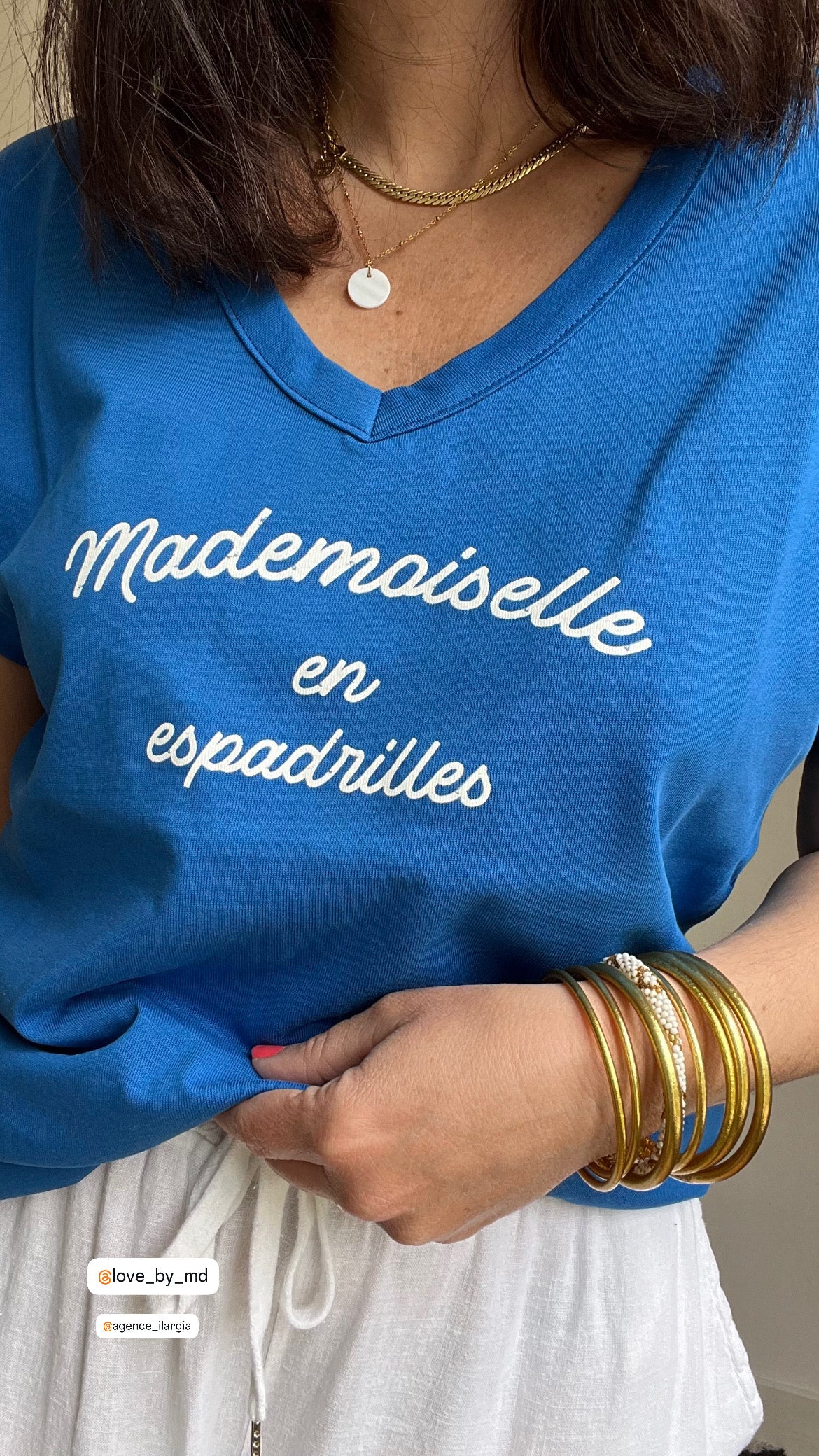 Tee Shirt MADEMOISELLE EN ESPADRILLES  BLEU ROI