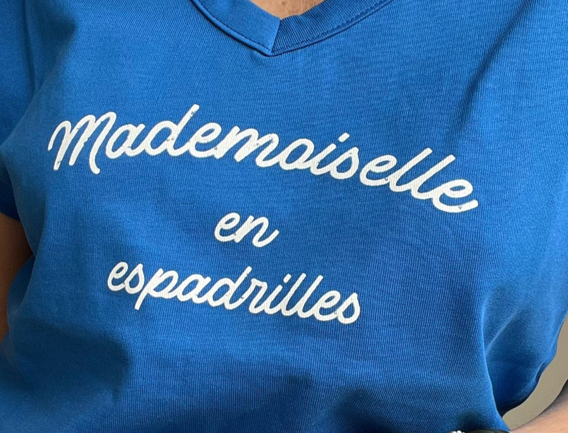 Tee Shirt MADEMOISELLE EN ESPADRILLES  BLEU ROI