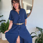 Robe chemise en gaze de coton Marine