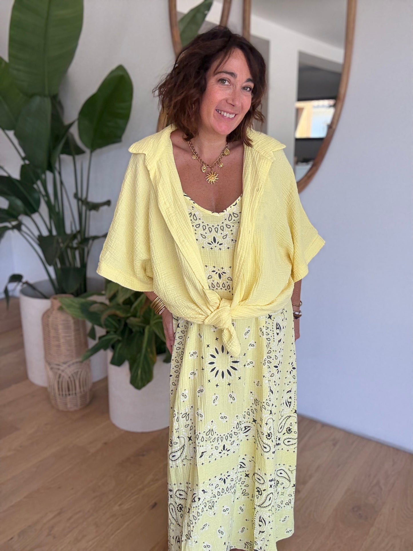 Robe Bandana Jaune en Gaze de Coton