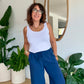 Pantalon palazzo gaze de coton marine