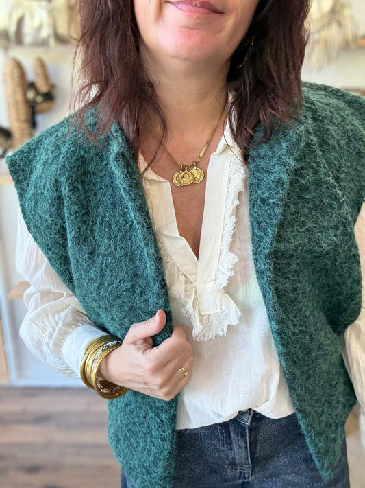 Veste sans manches effet laine bouillie vert sapin