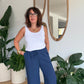 Pantalon palazzo gaze de coton marine