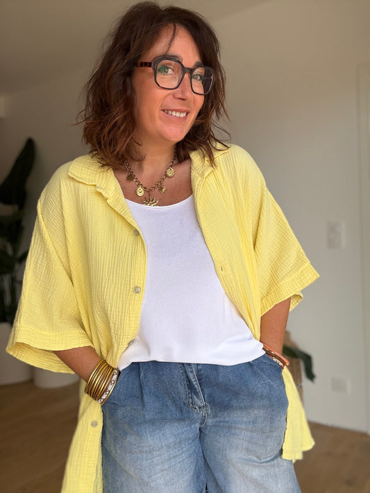 Chemise Gaz de Coton Jaune Pastel