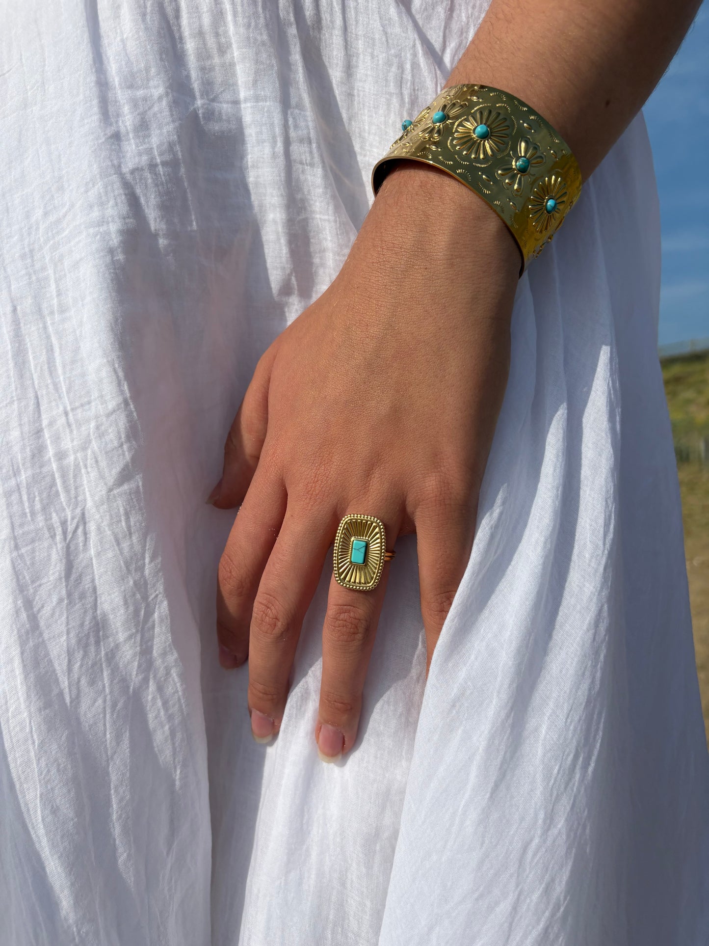 Bague rectangulaire Sunny blue