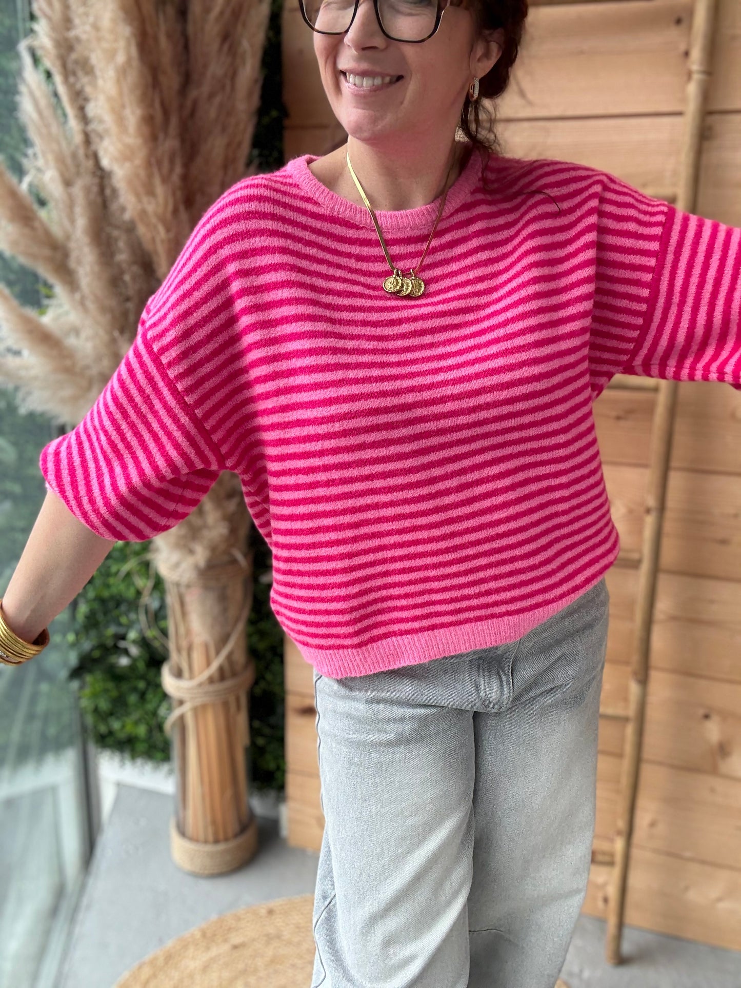 Pull manches courtes Sophie rose fushia