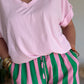 Pantalon rayé rose et vert