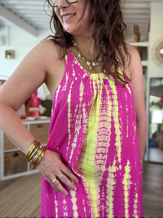 Robe SAMBAIA Fuchsia jaune fluo