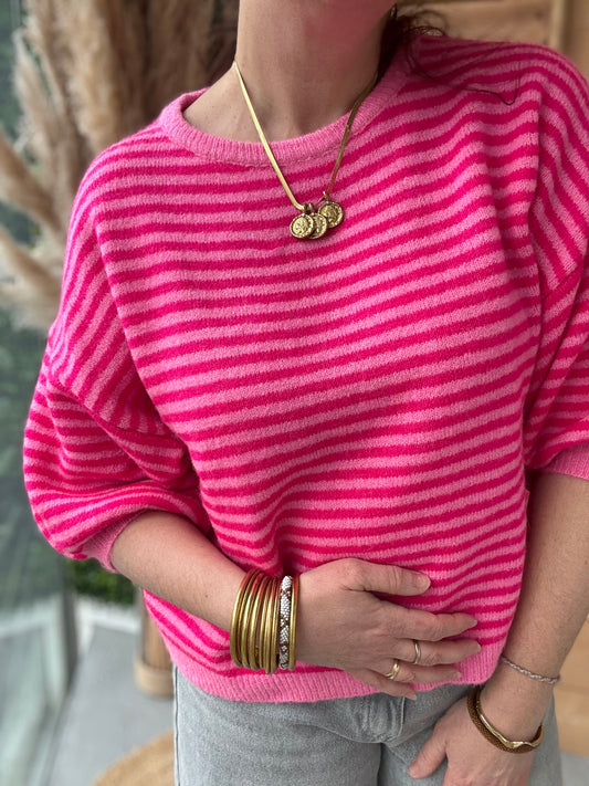 Pull manches courtes Sophie rose fushia
