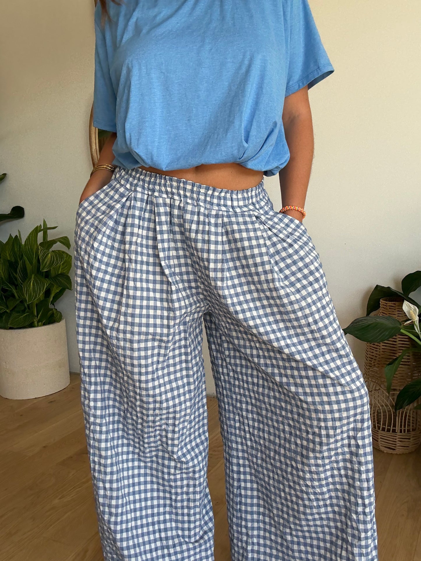 Pantalon Vichy bleu jean