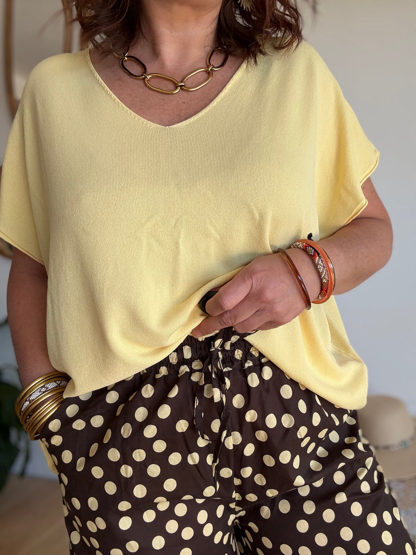 Pantalon pois choco jaune