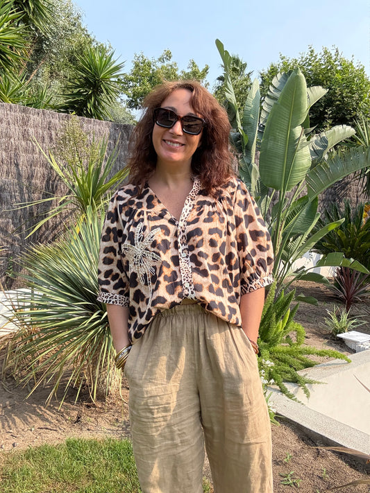 Pantalon en lin magique camel