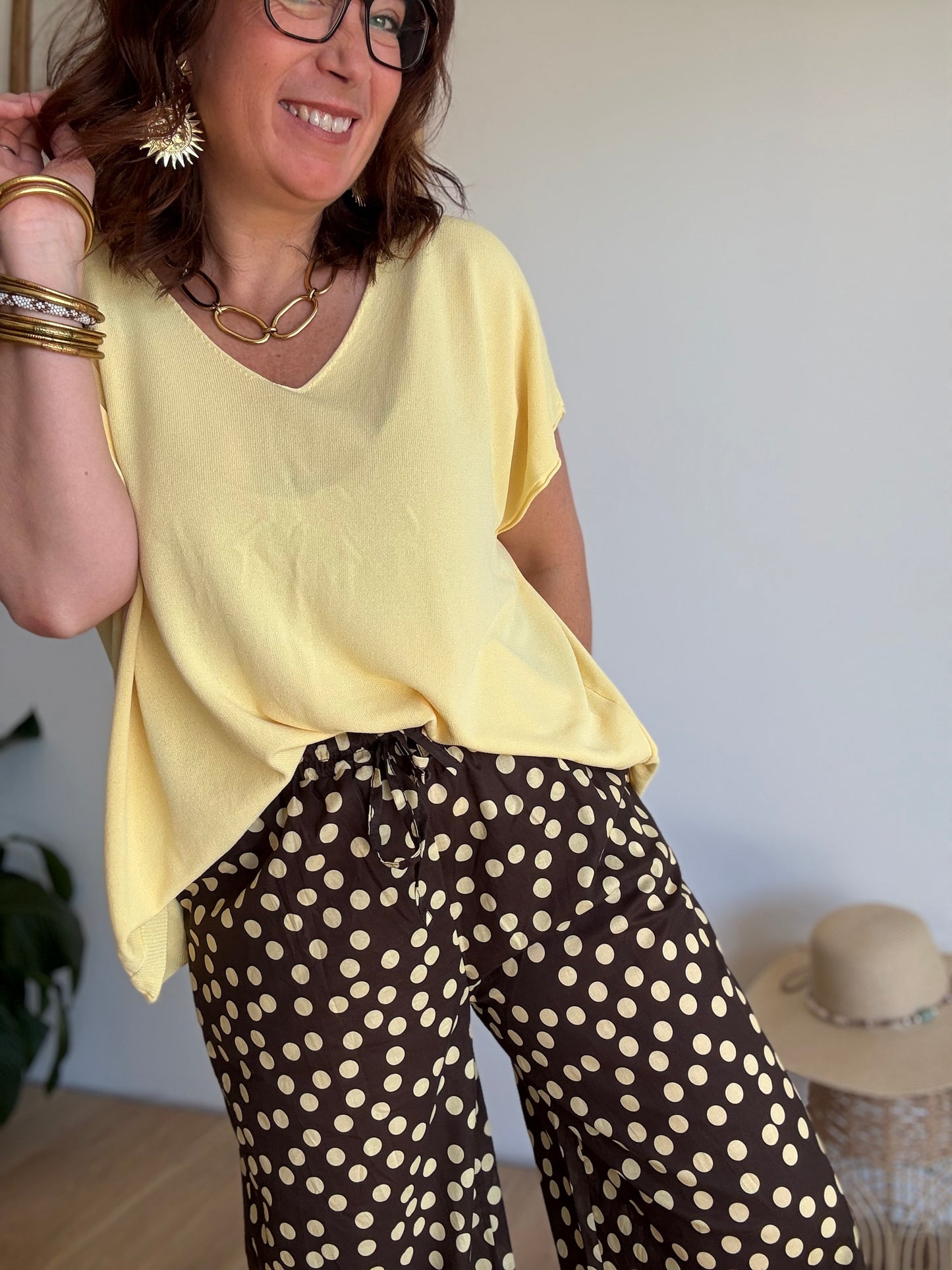 Pantalon pois choco jaune