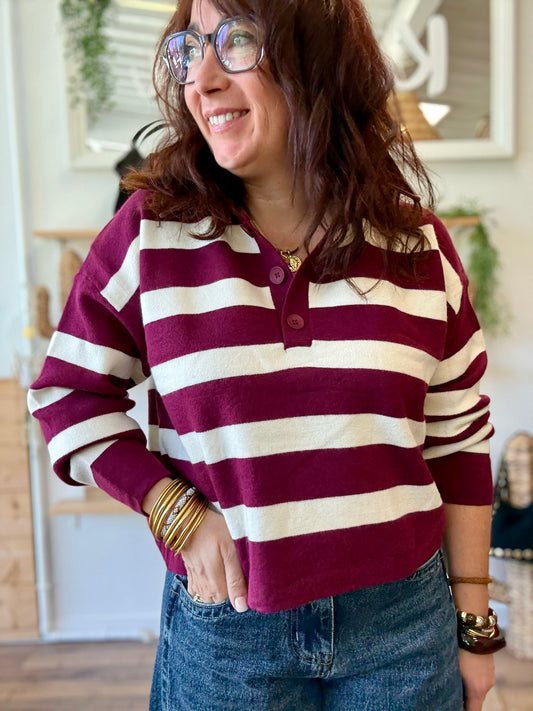 Polo rayé bordeaux