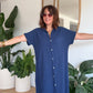 Robe chemise en gaze de coton Marine