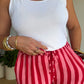 Pantalon rayé en gaze de coton rose &rouge