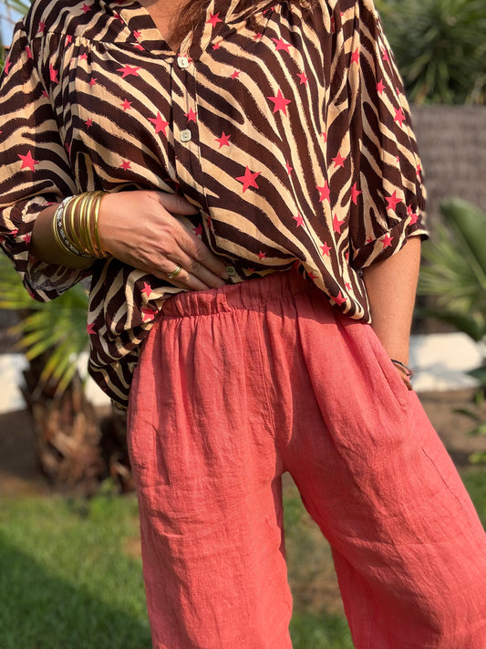 Pantalon lin magique terracotta