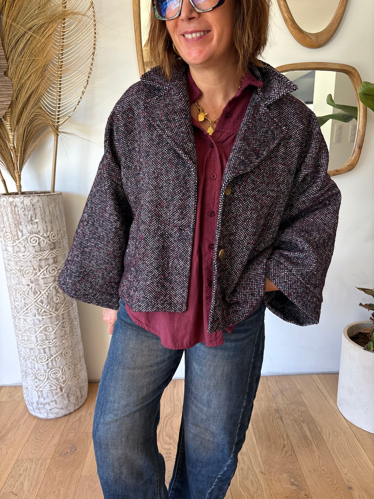Veste tweed Charlie Marine chiné Bordeaux