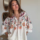 Chemise impression style broderies