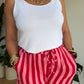 Pantalon rayé en gaze de coton rose &rouge