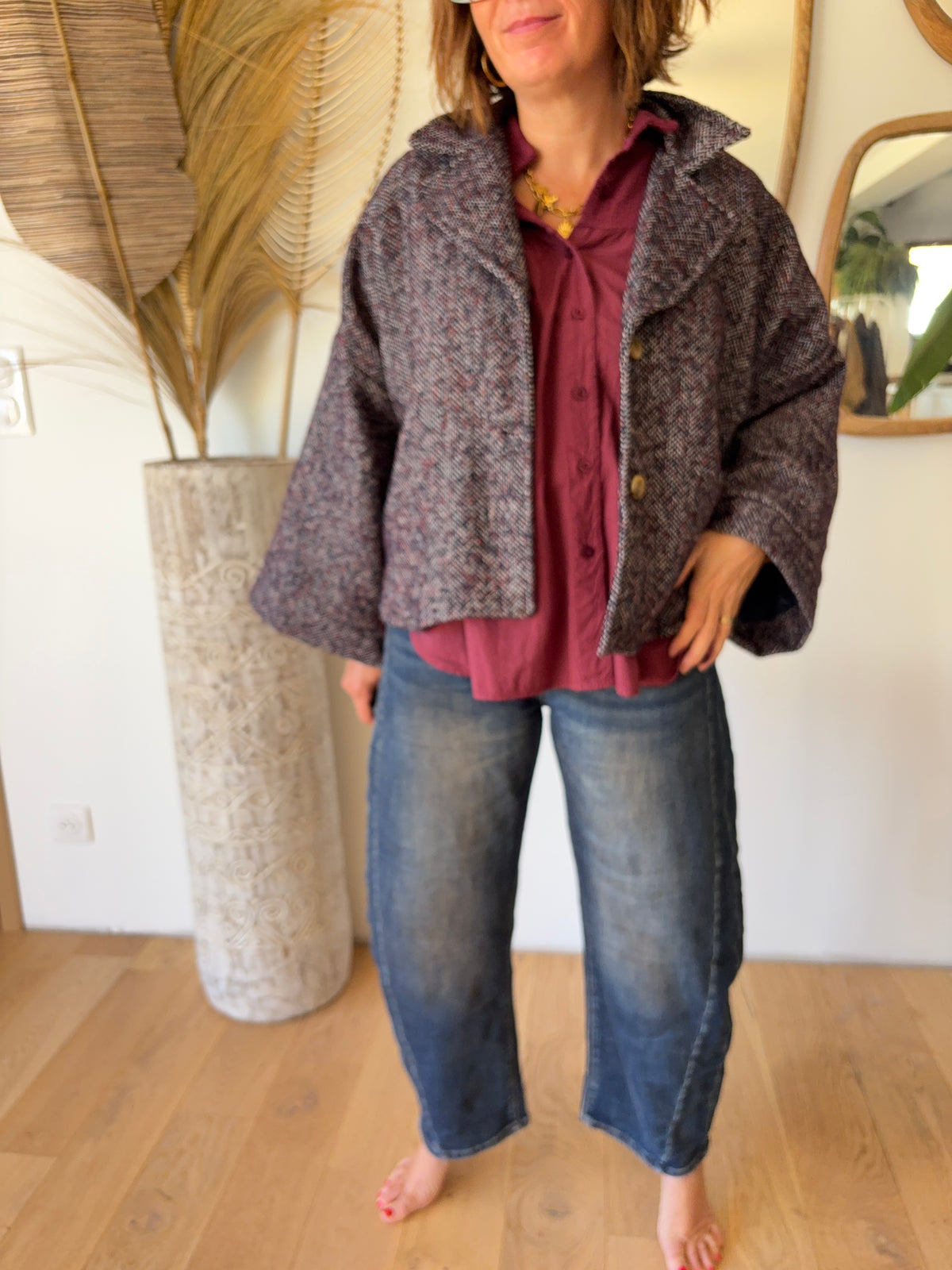 Veste tweed Charlie Marine chiné Bordeaux