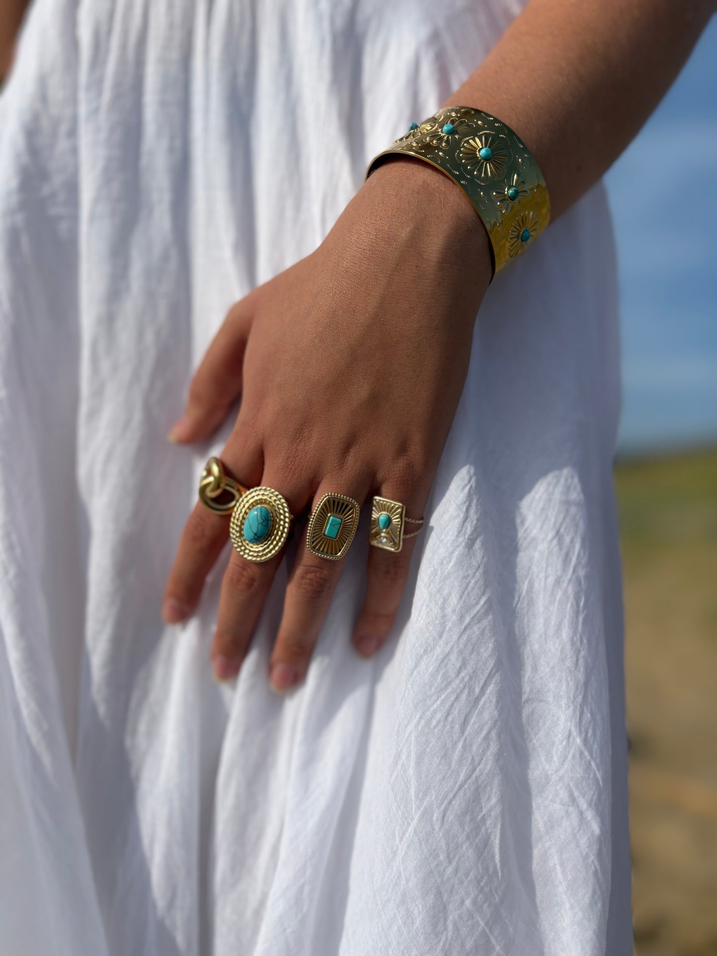 Bague rectangulaire Sunny blue