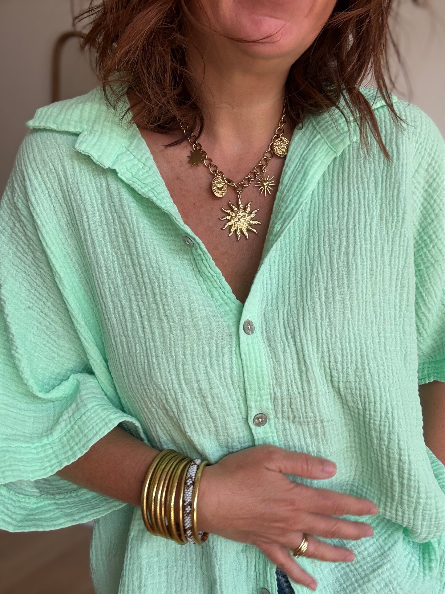 Chemise Gaze de Coton Vert Menthe