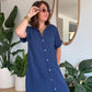 Robe chemise en gaze de coton Marine