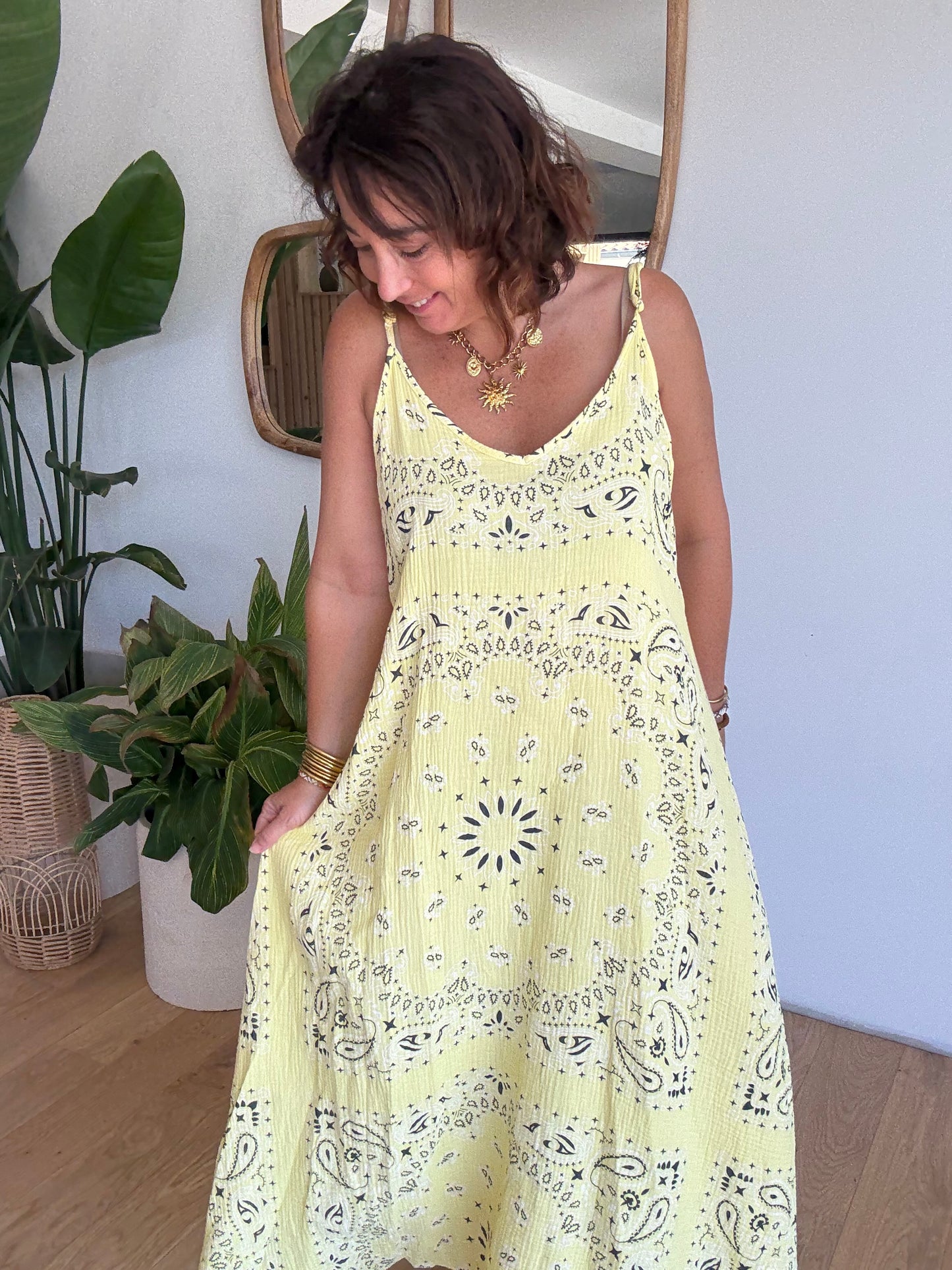 Robe Bandana Jaune en Gaze de Coton