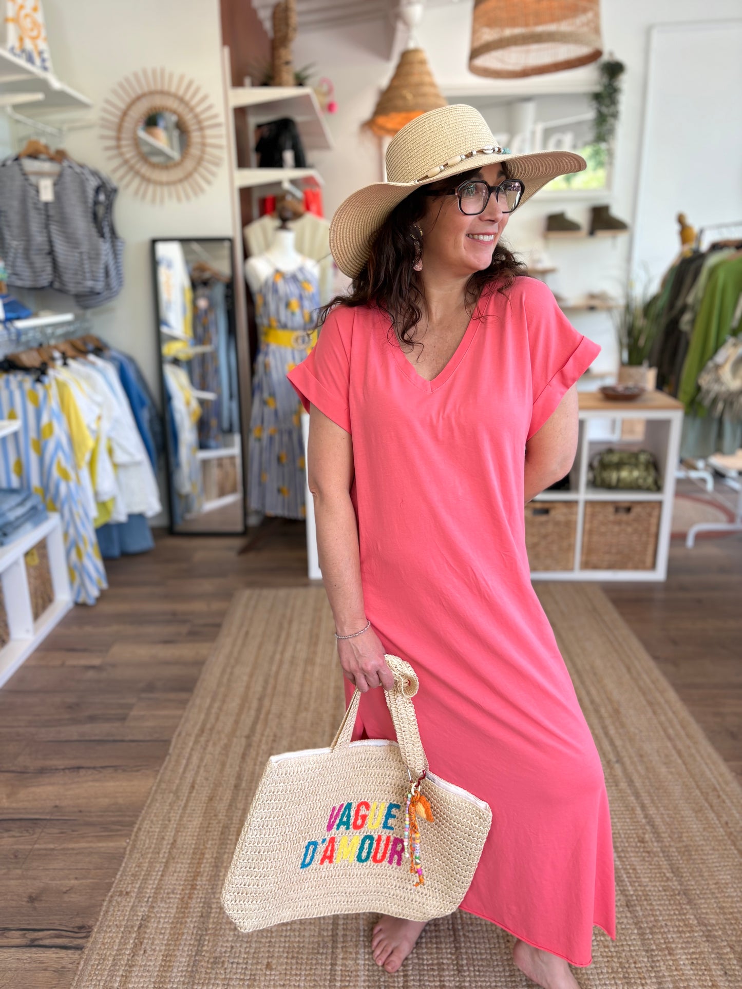 Robe tee-shirt en coton corail – Confort & couleurs