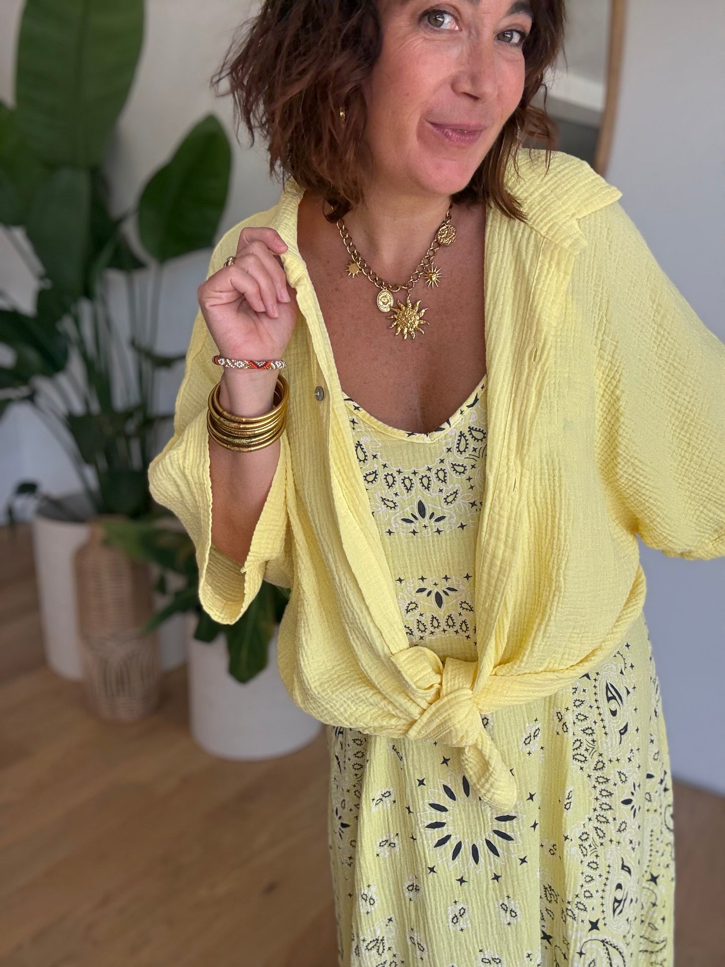 Robe Bandana Jaune en Gaze de Coton