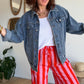 Pantalon fluide rayé orange et rose