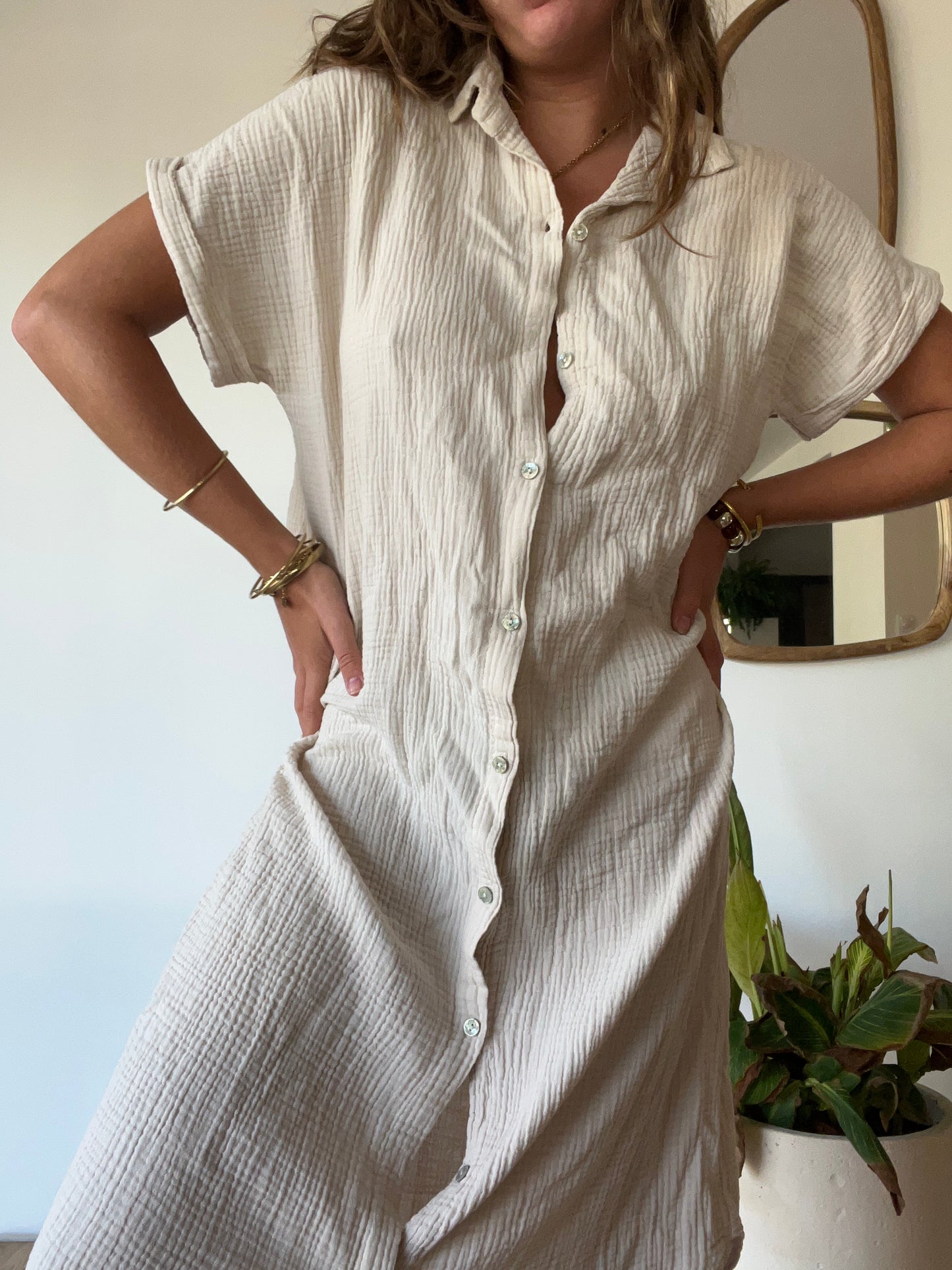 Robe chemise Gaze de Coton Beige