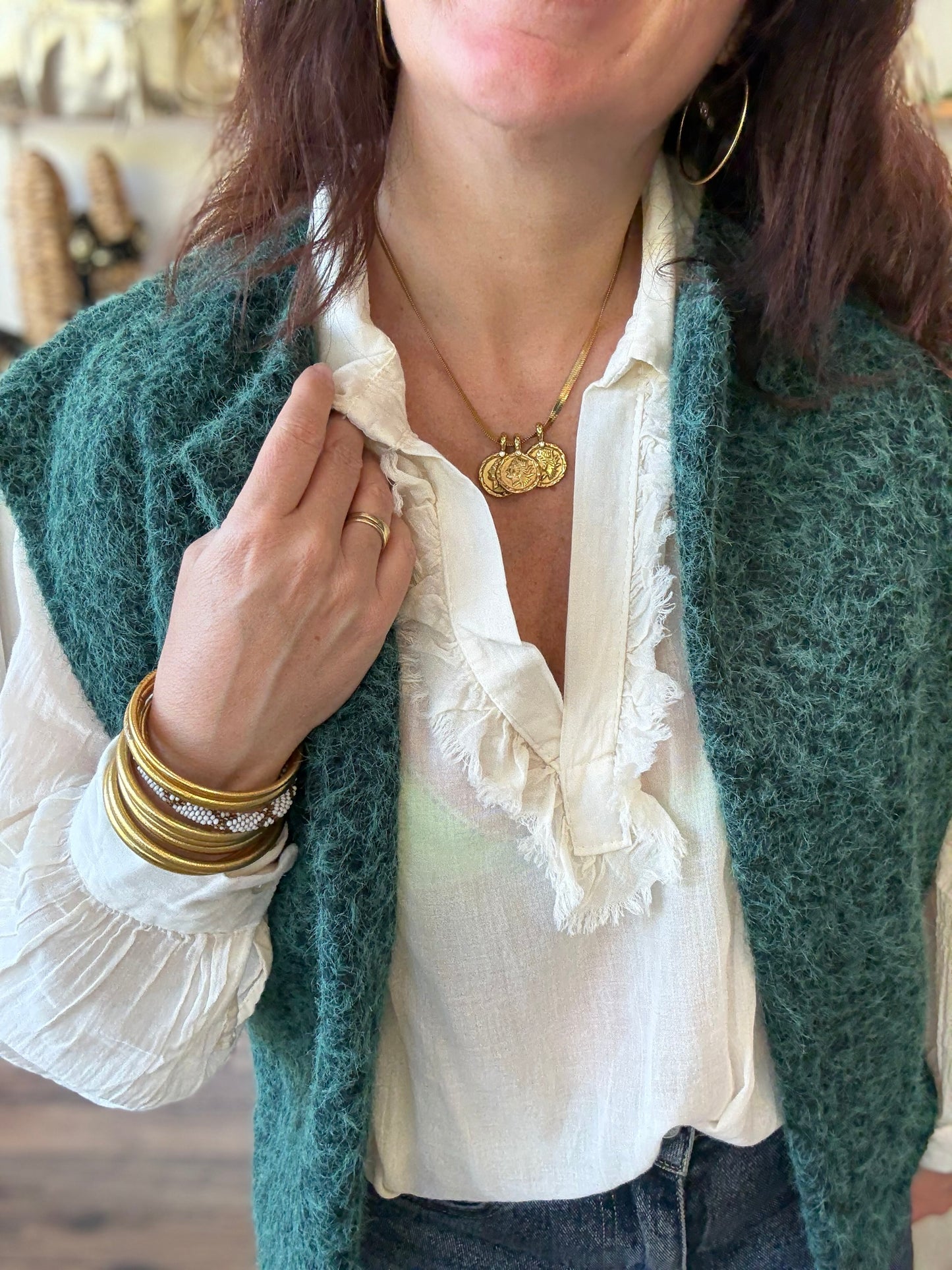 Veste sans manches effet laine bouillie vert sapin