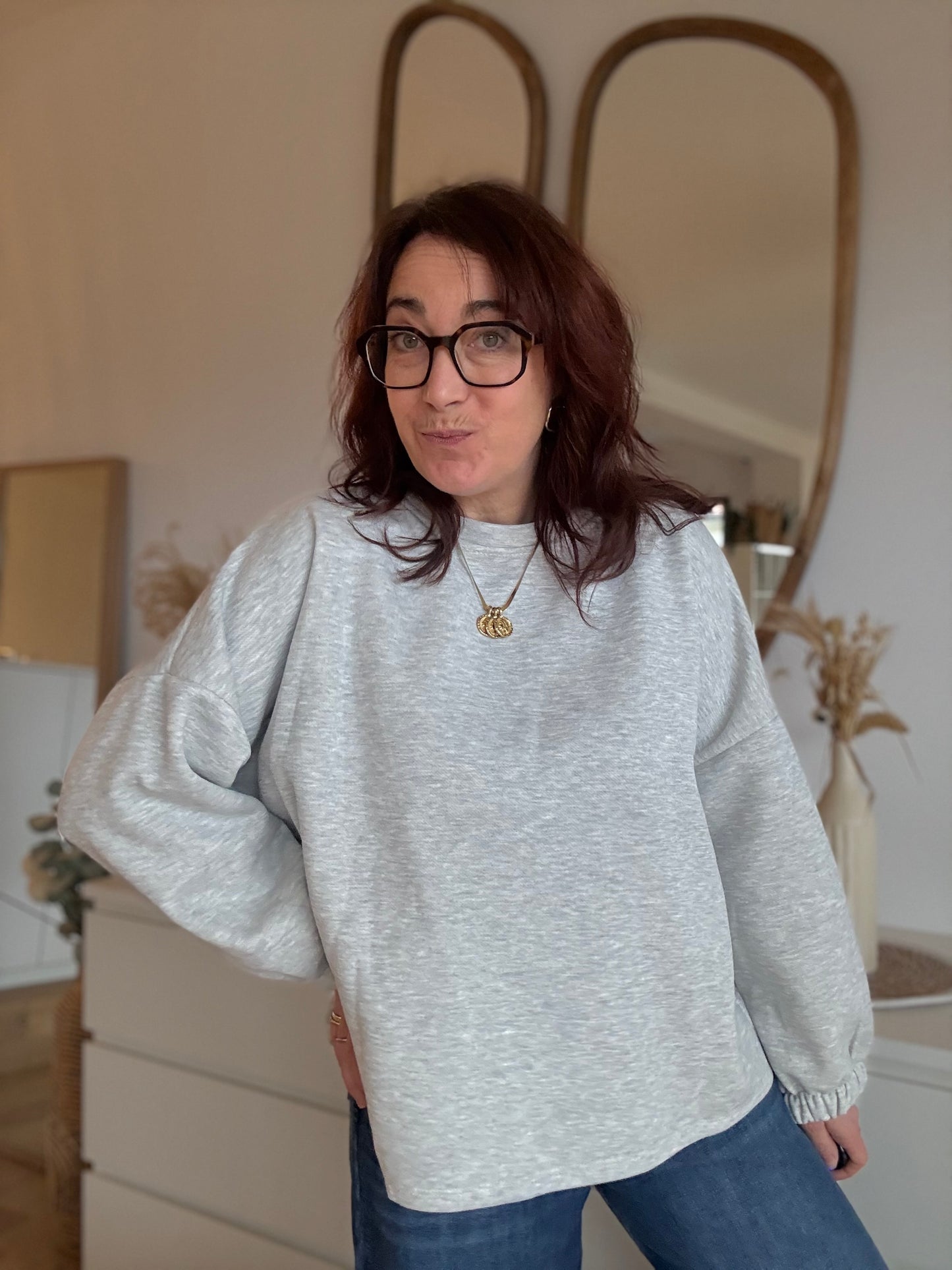 Sweat Dog Mom gris clair /bordeaux