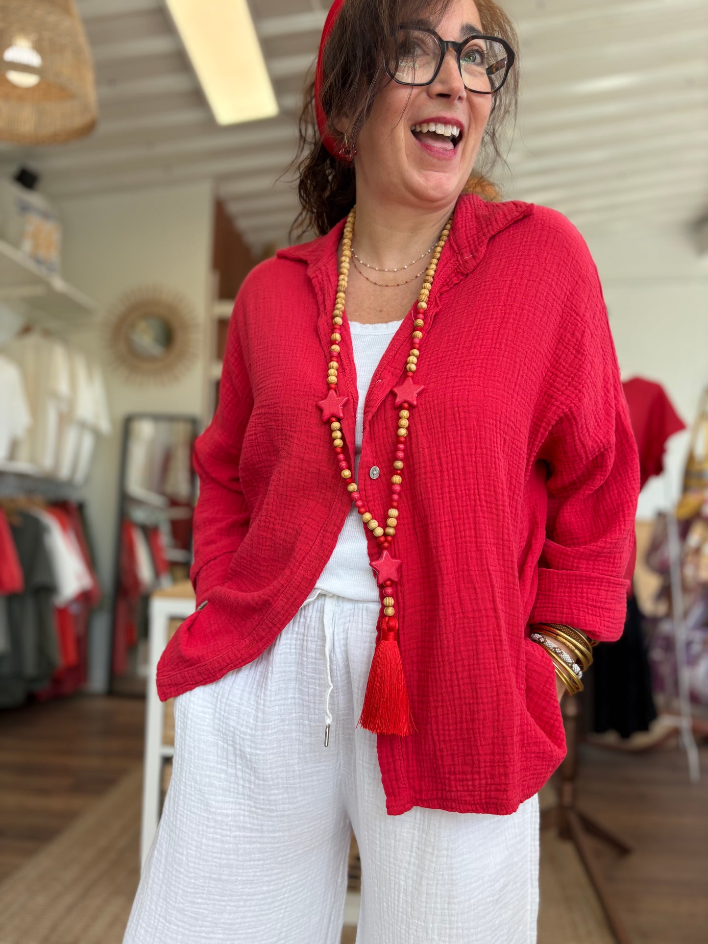 Chemise Gaze de coton Baiona rouge