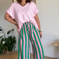 Pantalon rayé rose et vert