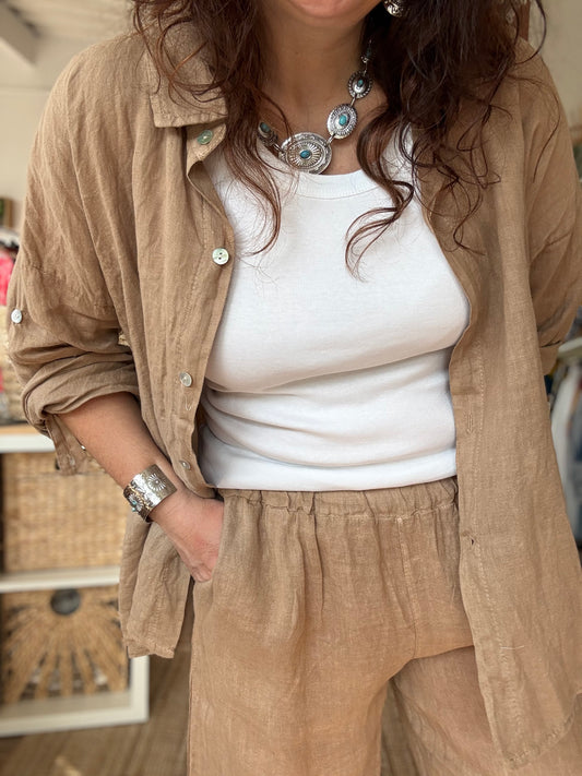 Pantalon lin Dune camel