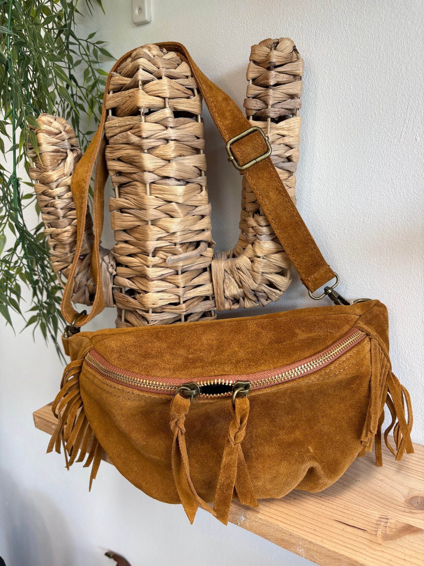 Banane cuir daim camel