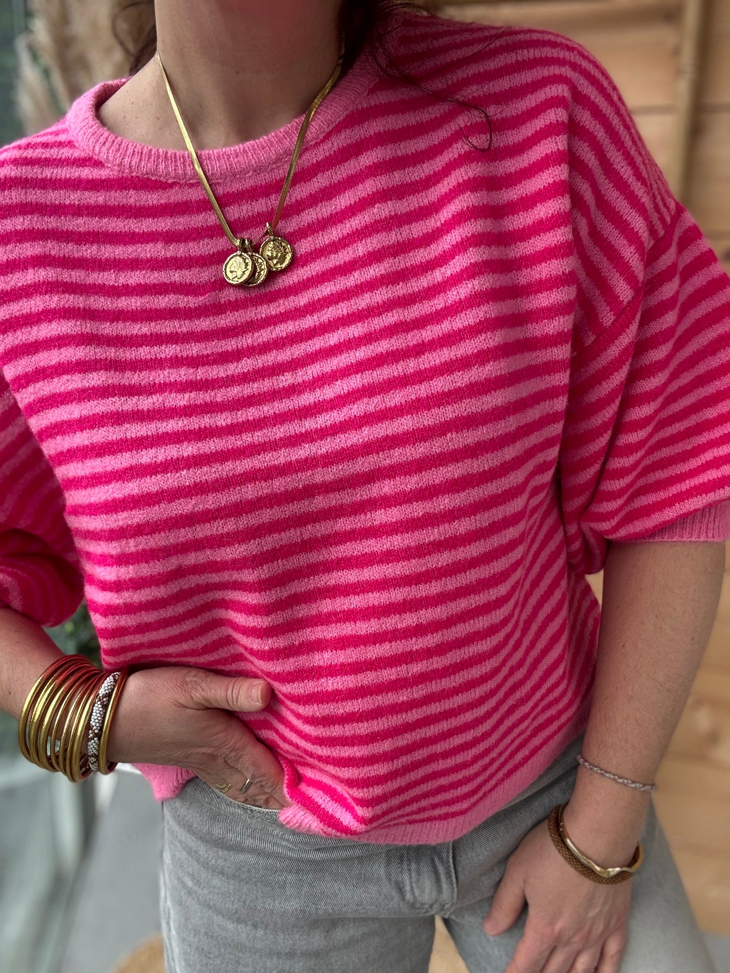 Pull manches courtes Sophie rose fushia