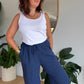 Pantalon palazzo gaze de coton marine