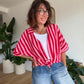 Chemise Rayée Gaze de Coton Rose & Rouge