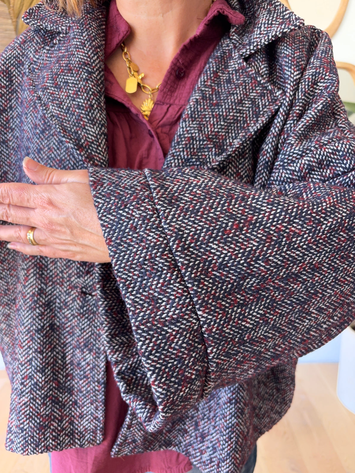 Veste tweed Charlie Marine chiné Bordeaux