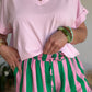 Pantalon rayé rose et vert