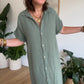 Robe chemise en gaze de coton kaki