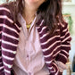 Gilet rayé prune et rose