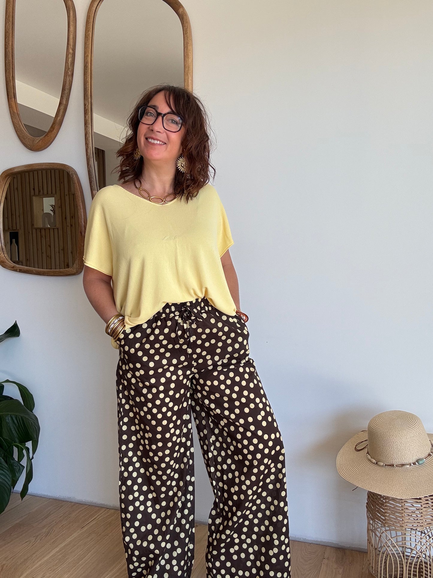Pantalon pois choco jaune