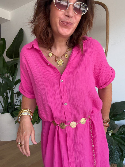 Robe chemise en gaze de coton fuchsia🩷
