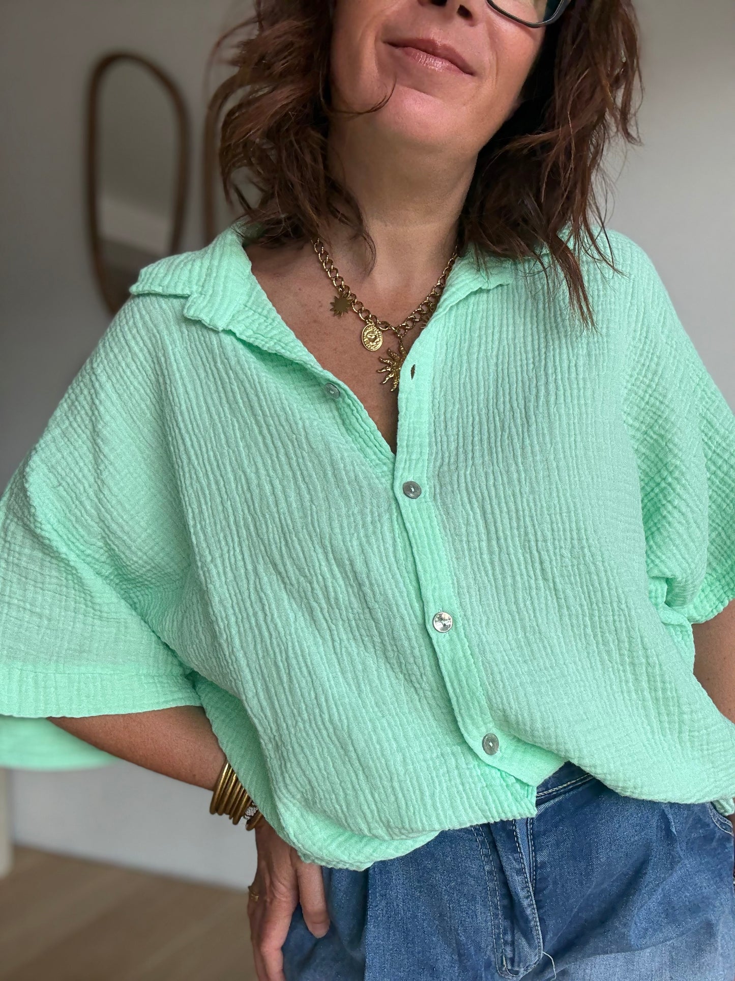 Chemise Gaze de Coton Vert Menthe