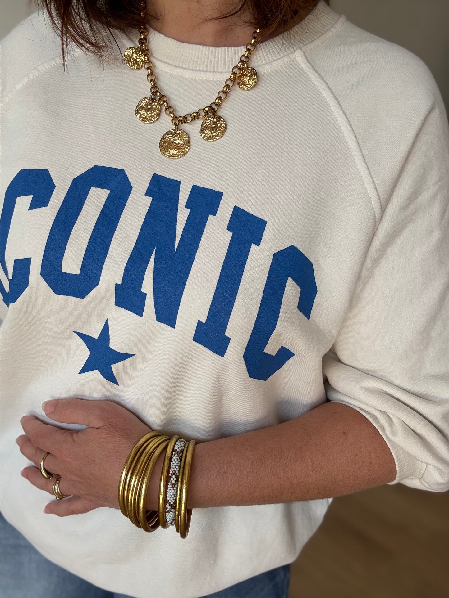 Sweat Iconic manches 3/4 bleu écru